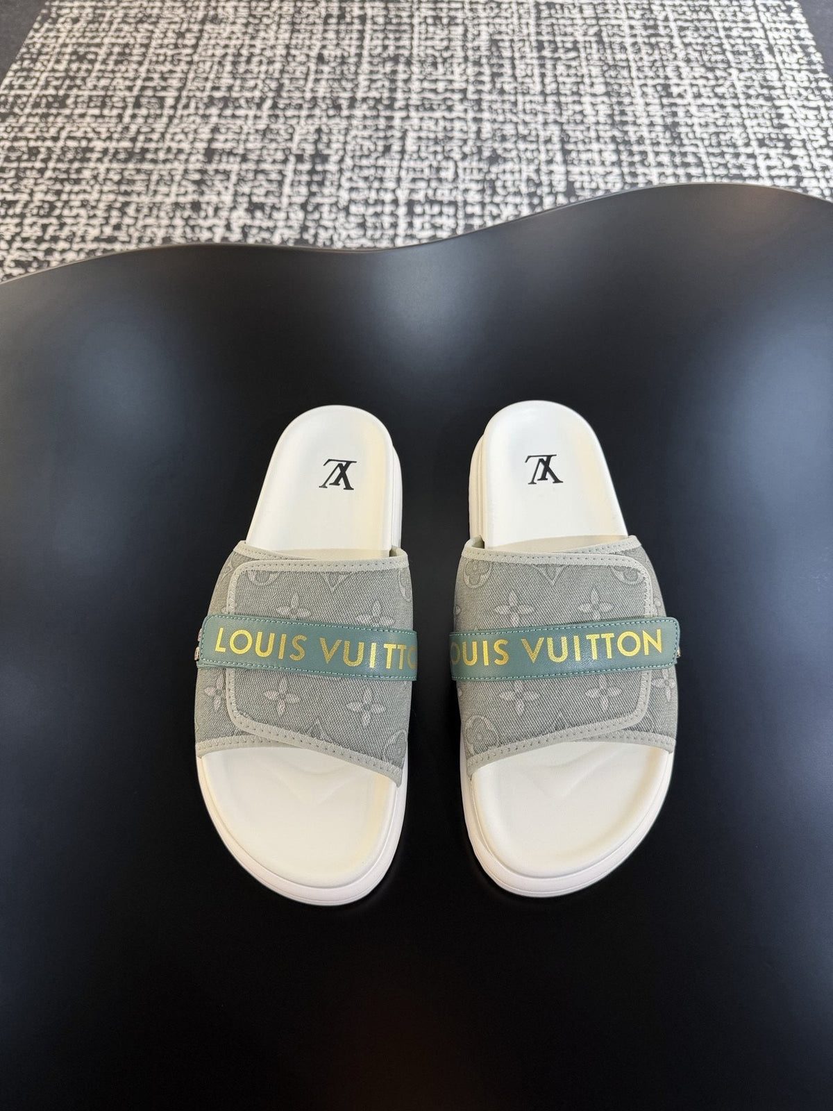 Louis Vuitton Gray Logo Slide Sandals