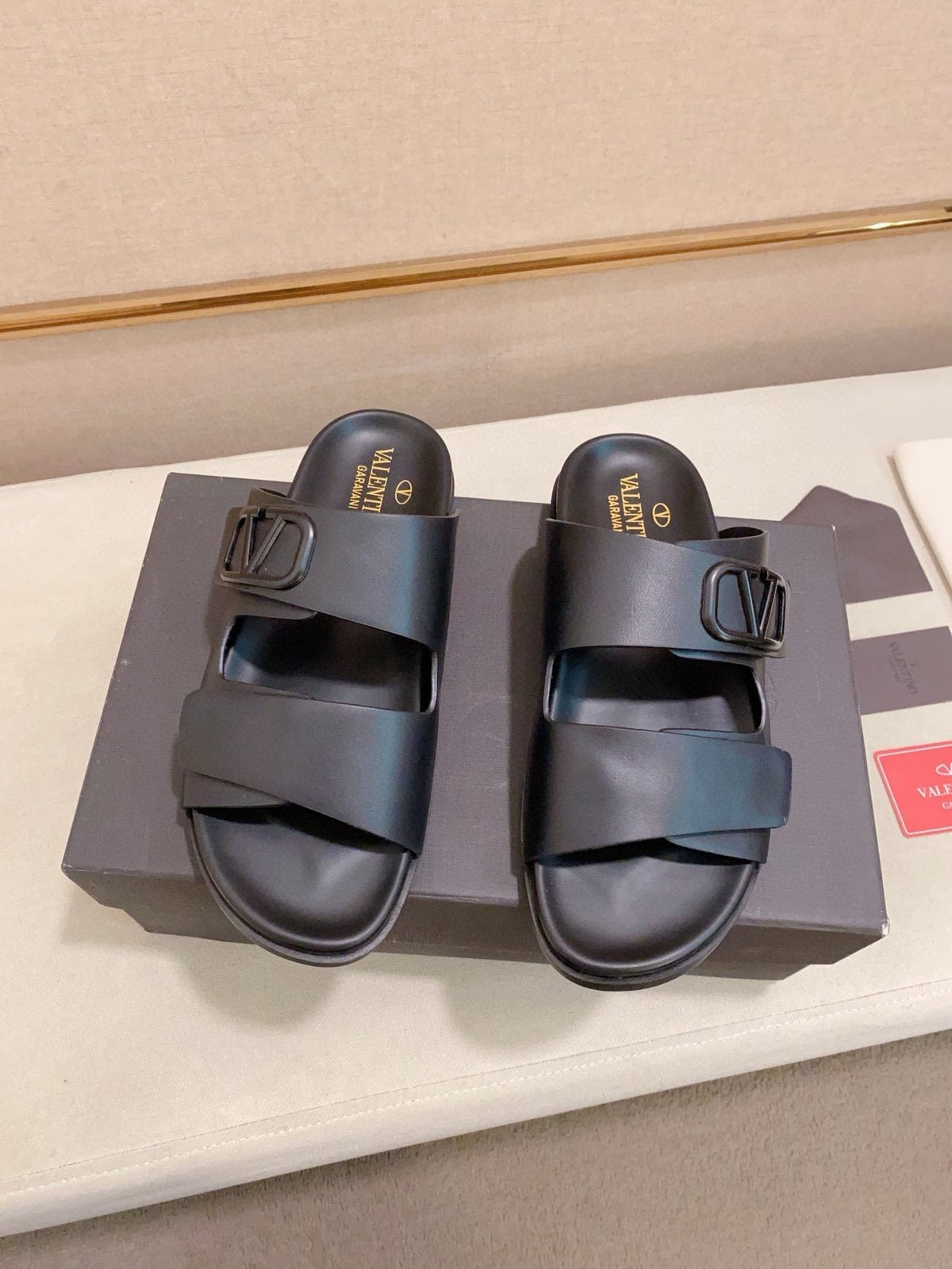 Valentino Men's Two-Strap Buckle Slide Sandals