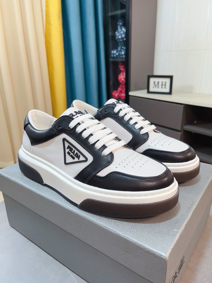 Prada Men's Black, White & Taupe Low-Top Sneakers