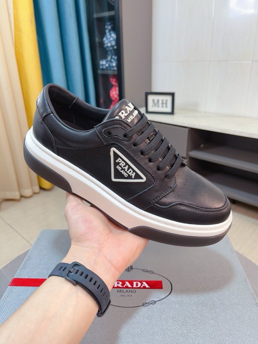 Prada Men's Black, White & Taupe Low-Top Sneakers