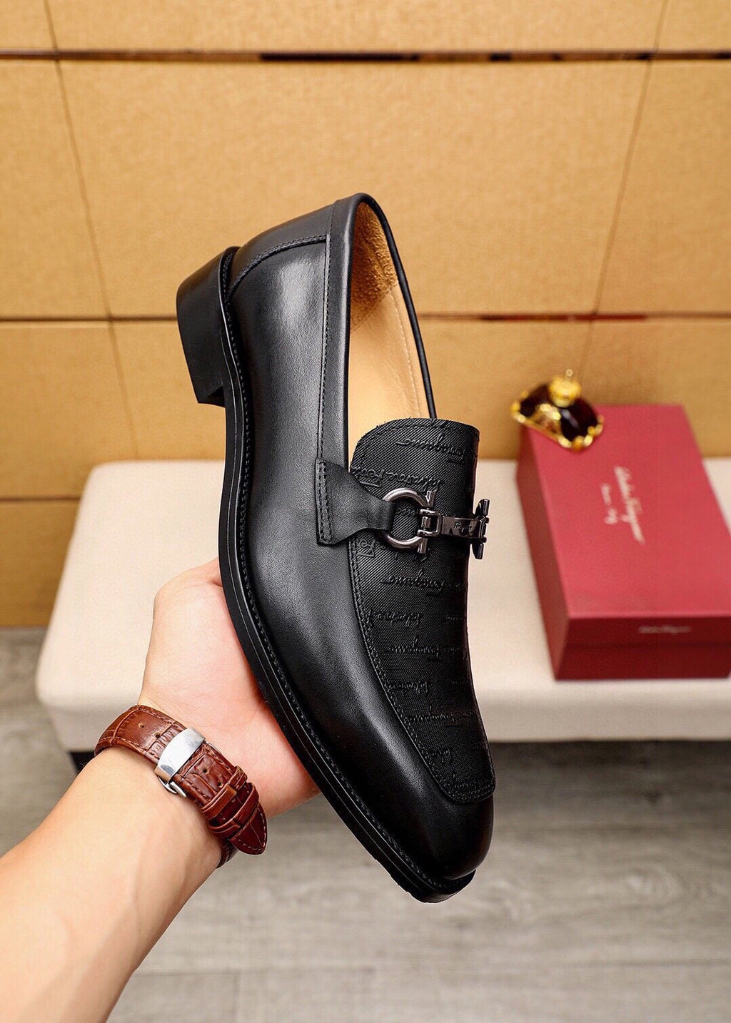 Ferragamo Textured Buckle Loafers