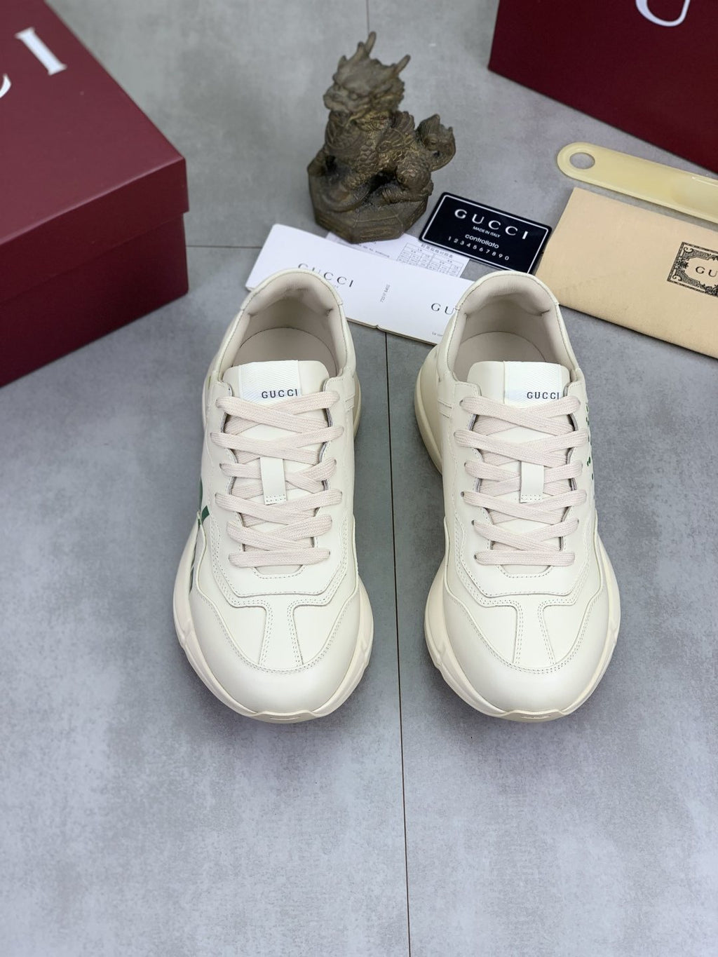 Gucci Cream and Green Chunky Sneakers
