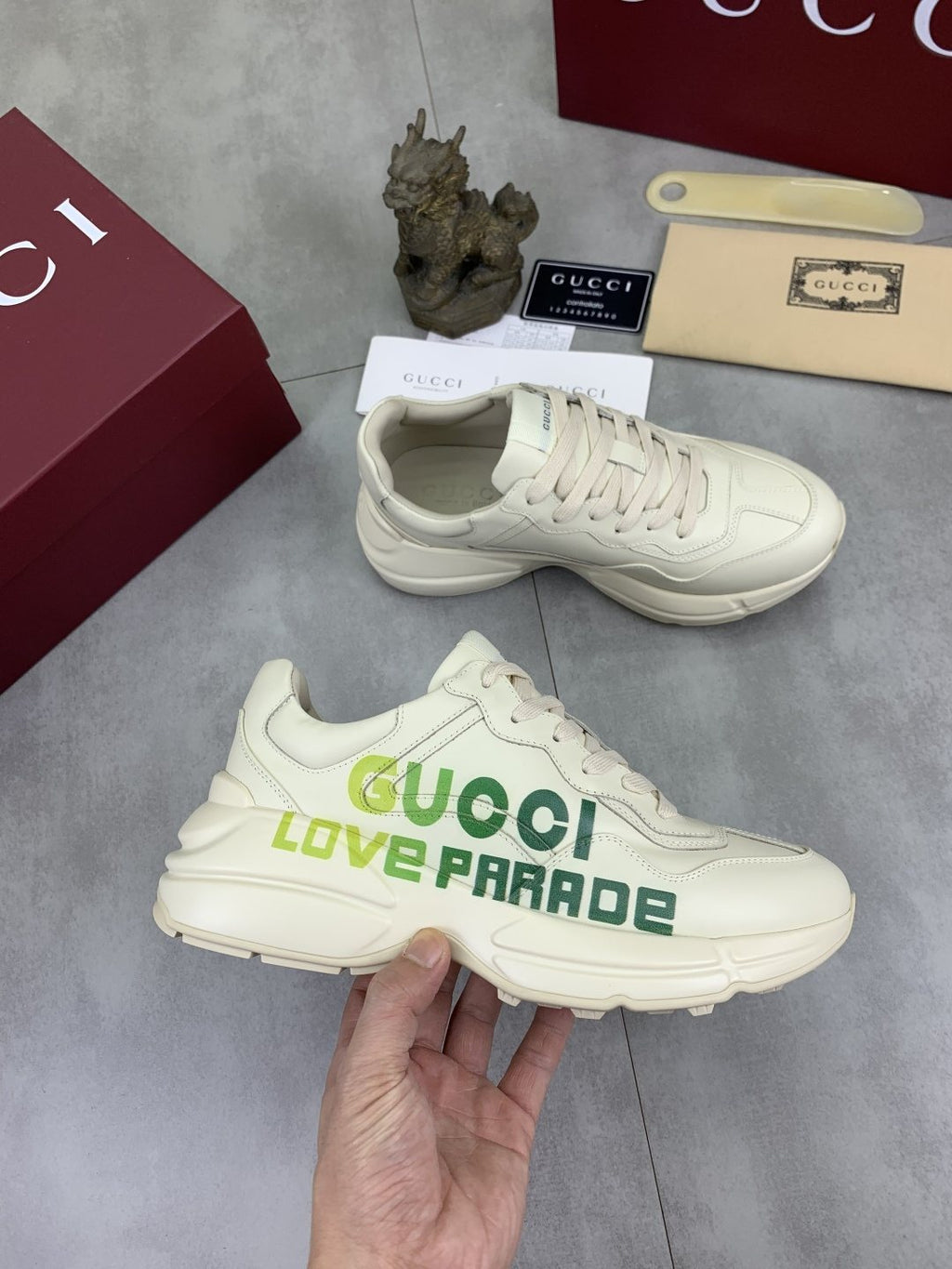 Gucci Cream and Green Chunky Sneakers