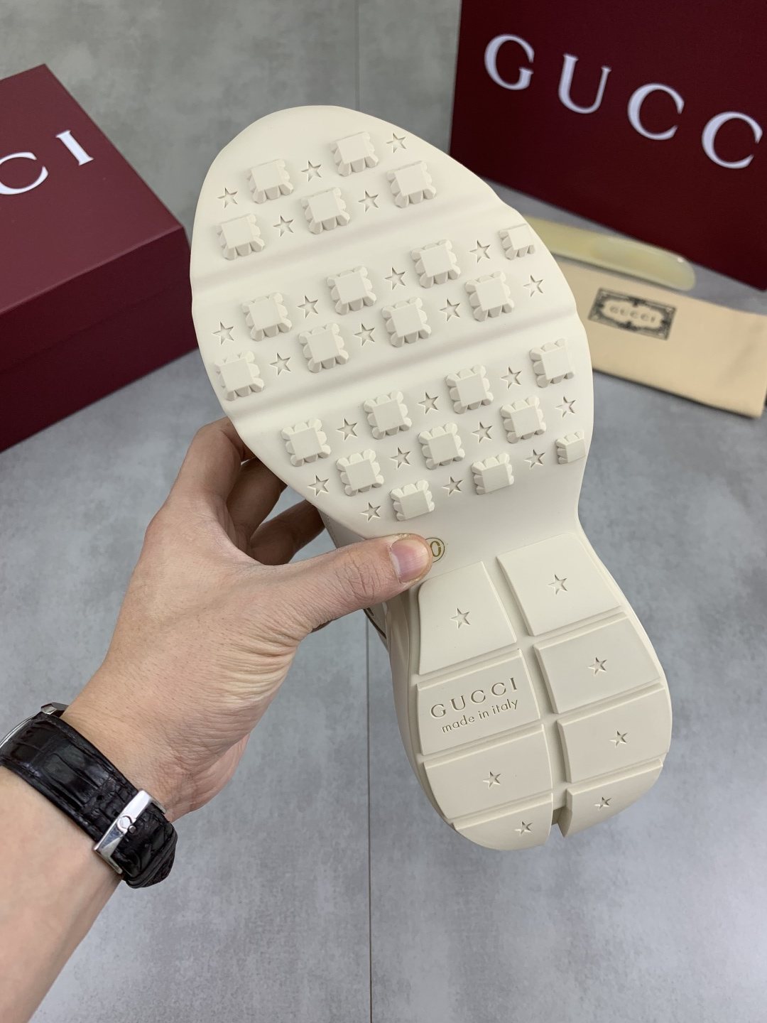 Gucci Cream and Green Chunky Sneakers