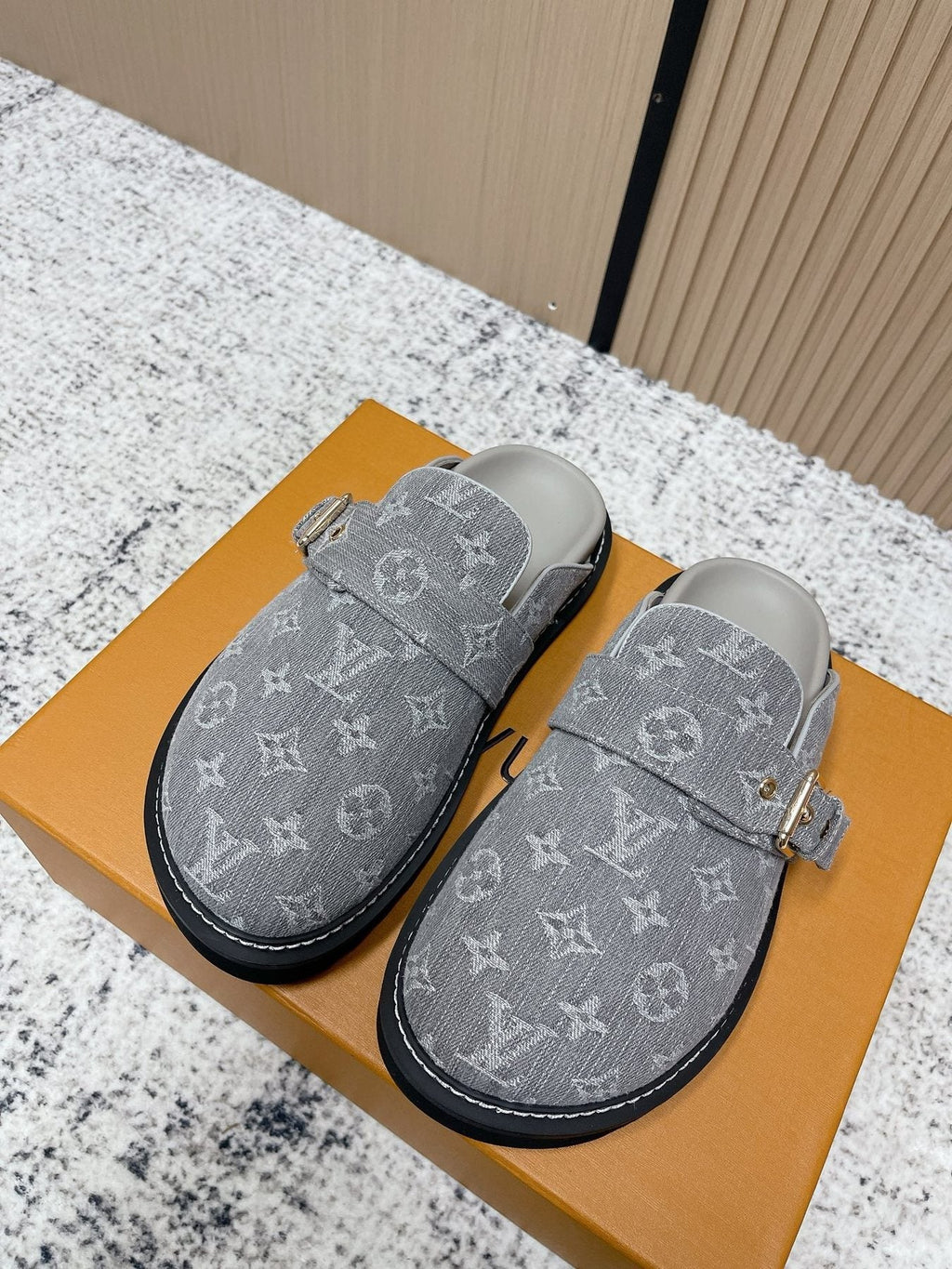 Louis Vuitton Monogram Buckle Clog Sandals
