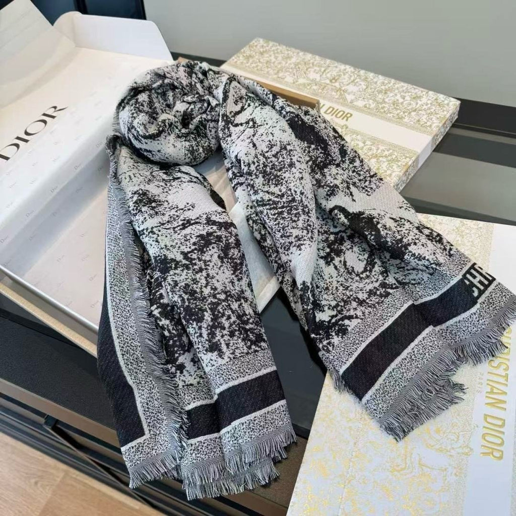 Dior Toile Print Fringe Square Scarf