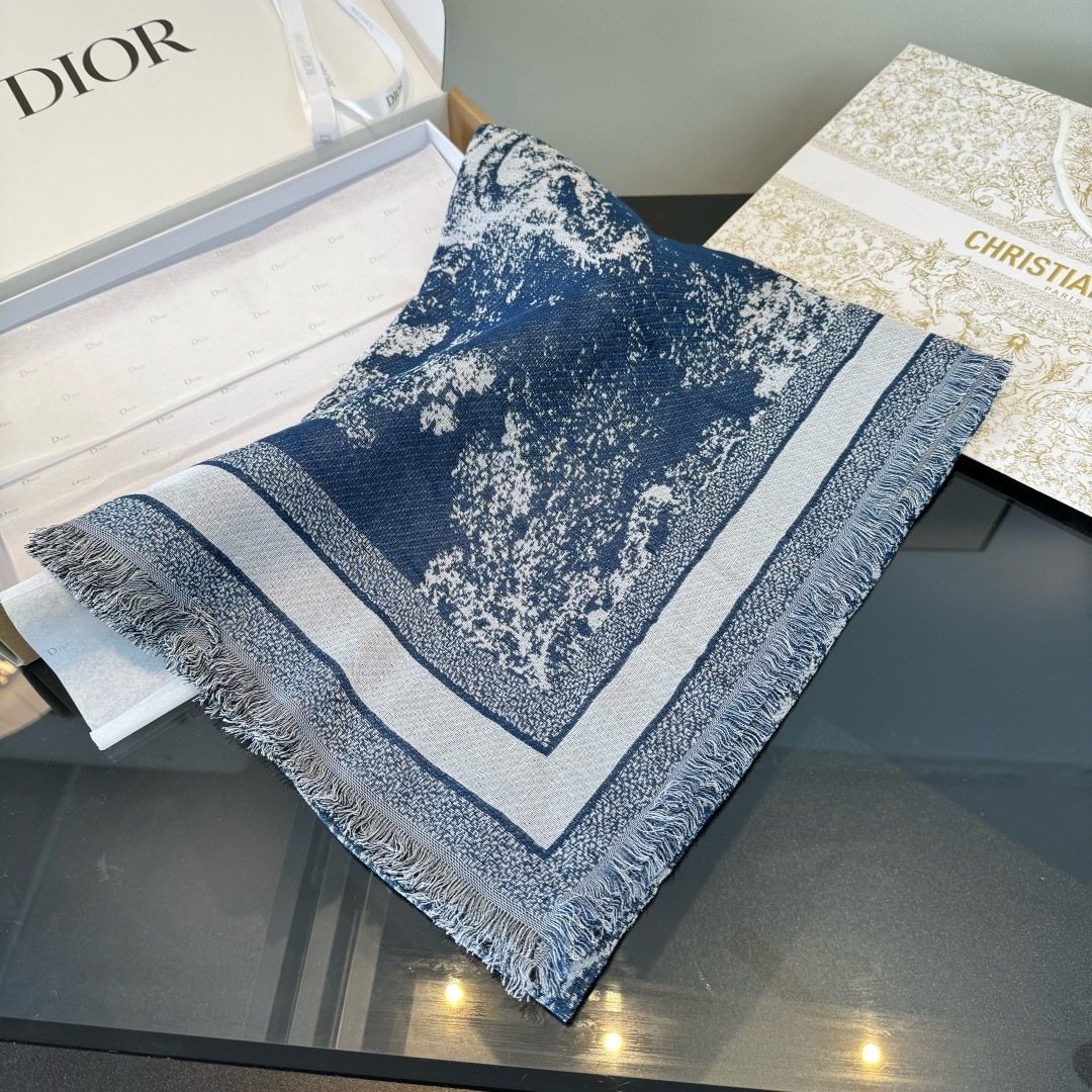 Dior Toile Print Fringe Square Scarf