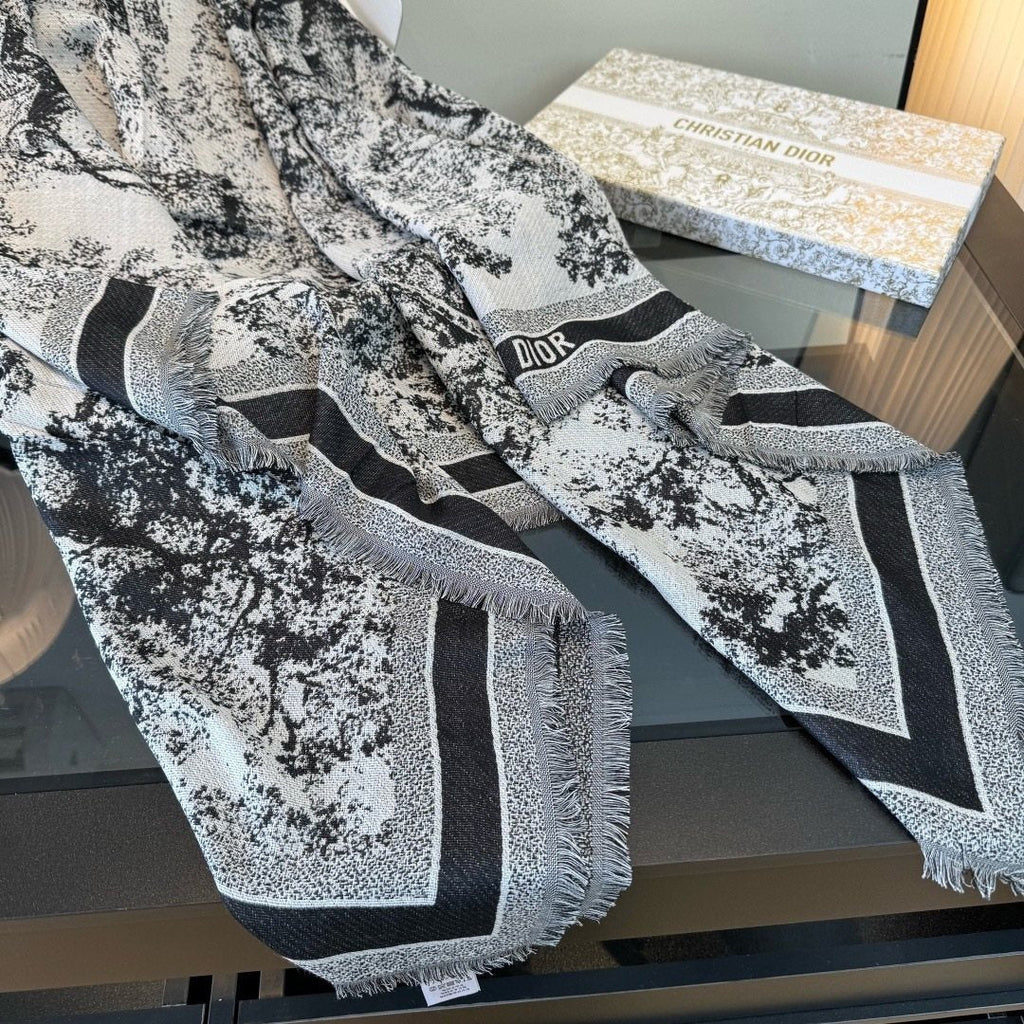 Dior Toile Print Fringe Square Scarf