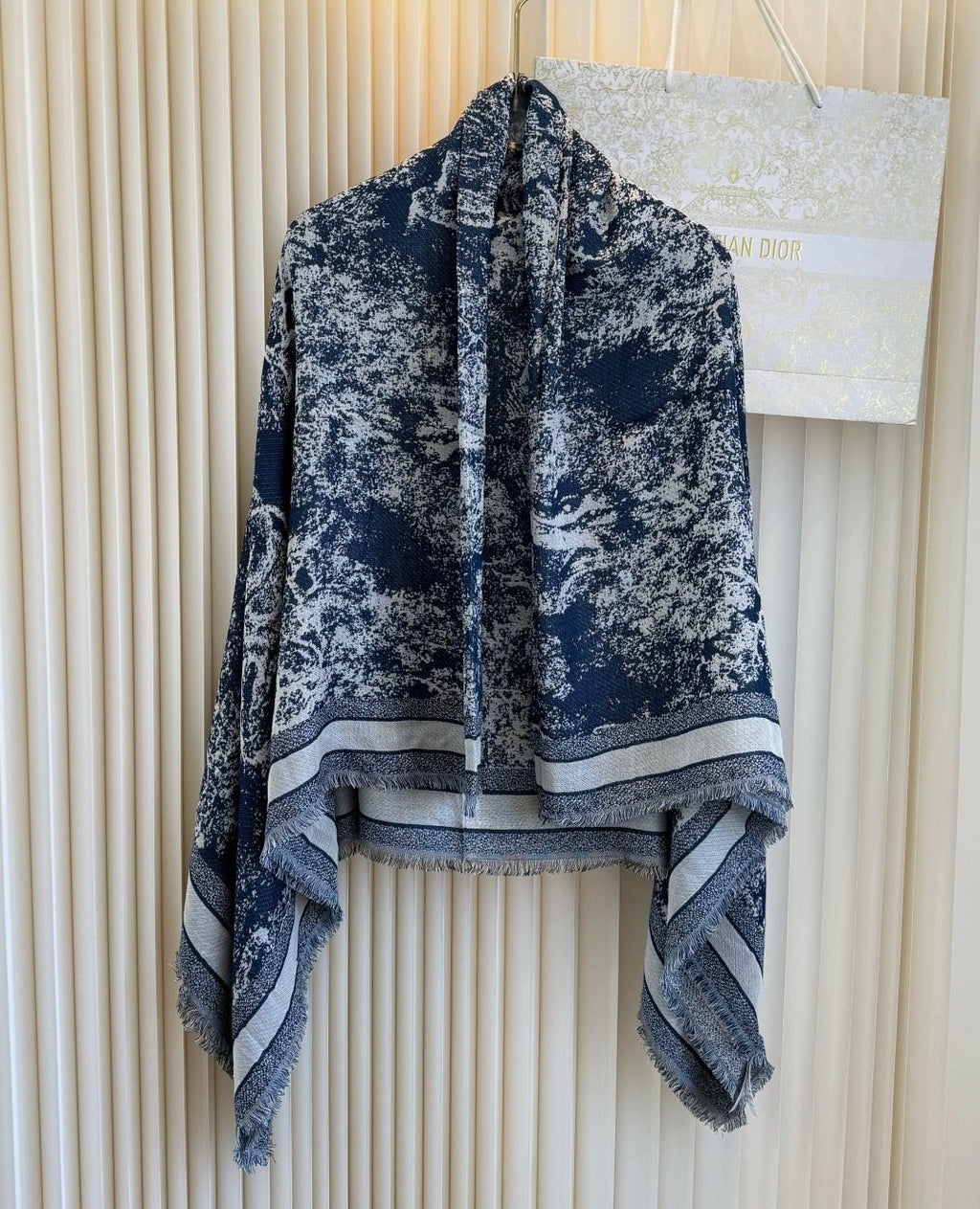 Dior Toile Print Fringe Square Scarf