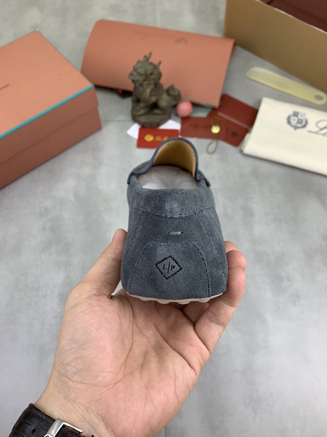 Loro Piana Blue-Gray Suede Driving Shoes