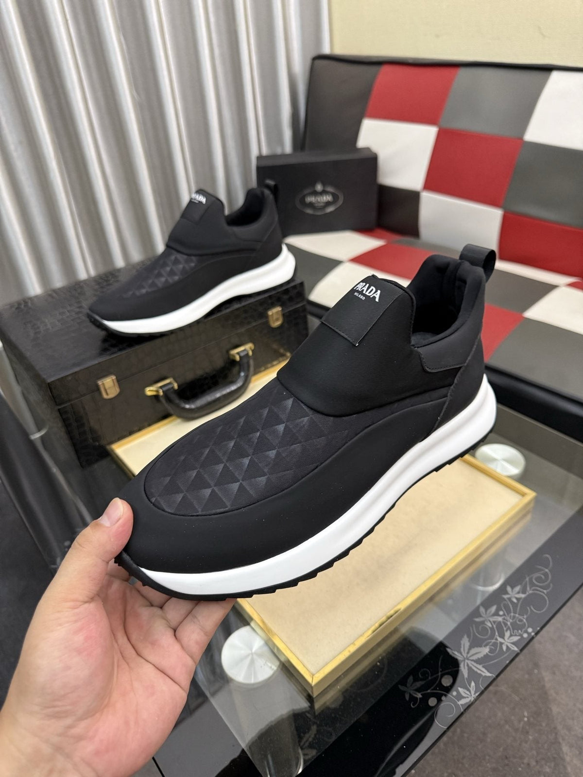 Prada Black Quilted Slip-On Sneakers
