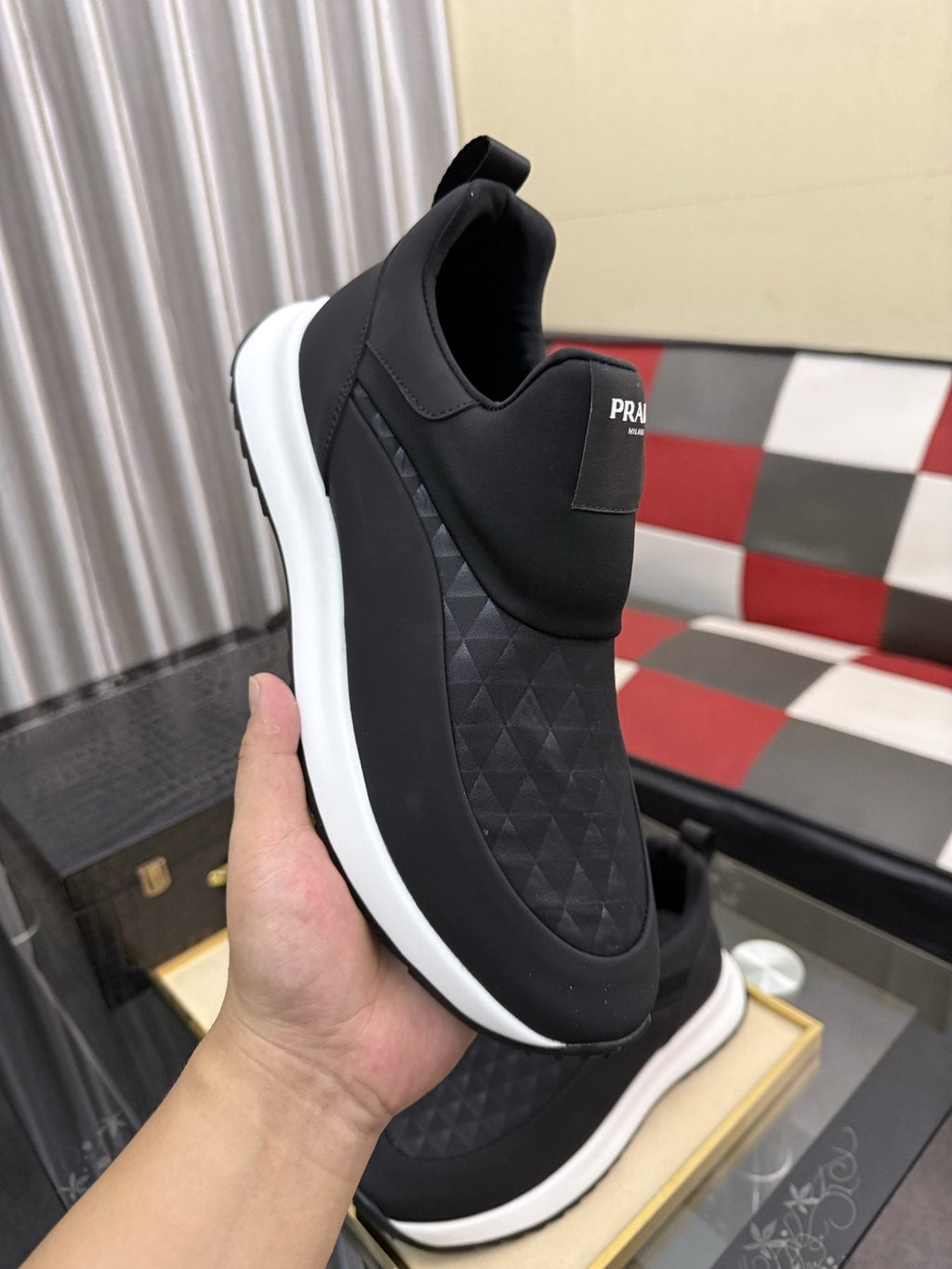 Prada Black Quilted Slip-On Sneakers