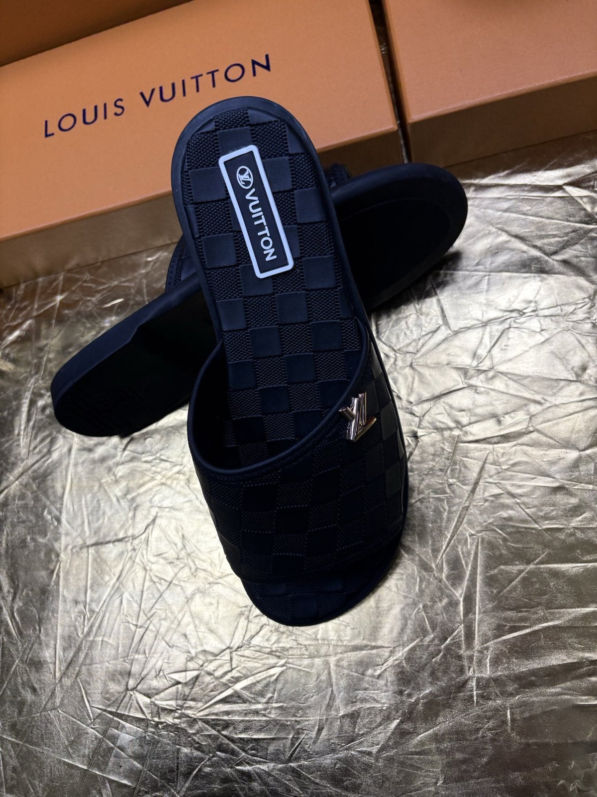 Louis Vuitton Checker-Pattern Slide Sandals