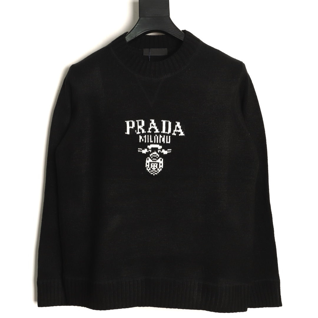 Prada Milano Logo Crewneck Knit Sweater - Black